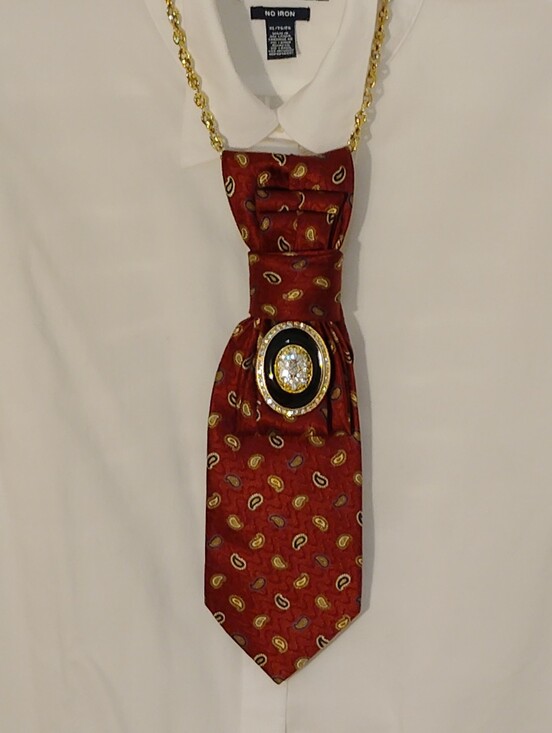 Accessories - Red Paisley Silk Tie with Gold Brooch Accent